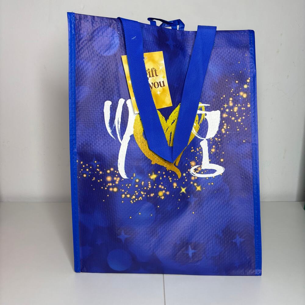 Set 2x — Wegmans Blue Christmas Holiday Heart Reusable Grocery Tote Gift Bag NWT